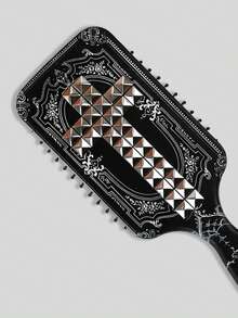ROMWE Black Court Gothic Print Pattern Silver Cross Patch Airbag Comb Comb - Silver grey dark black - View 2