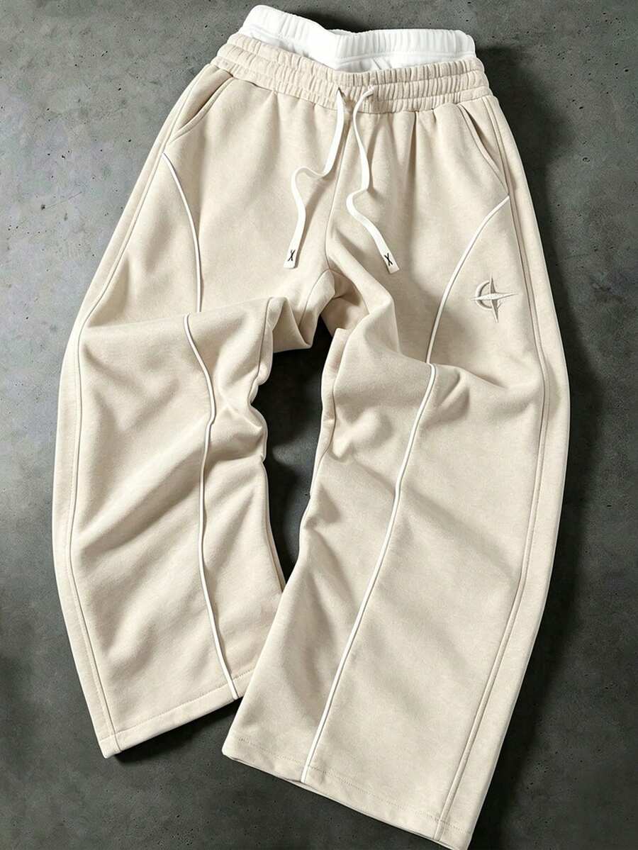 PAVTROS Men's Street Hip-Hop Sweatpants Wide Leg - Apricot - View 1