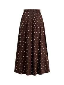 Gownix Sleeveless Tie-Waist Top And A-Line Brown And White Polka Dot Print Set, Comfortable And Easy To Wear Garden Party Summer Elegant - Mocha Brown - View 7