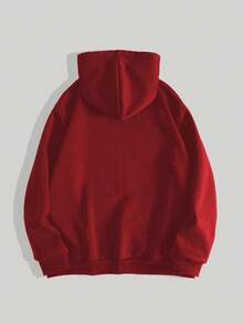 ROMWE Plus Size Drawstring Hooded Gothic Pattern Zip-Up Casual Versatile Daily Wear Long Sleeve Sweatshirt - Red - View 2
