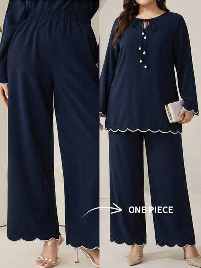 Veilorie Plus Size Bottom Only(Without Top) Women's Solid Color Casual Versatile Daily Wear Long Pants