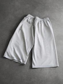 ROMWE MEN Prep Men's Streetwear Letter Puff Print 3/4 Length Sweatpants - Grey - View 3