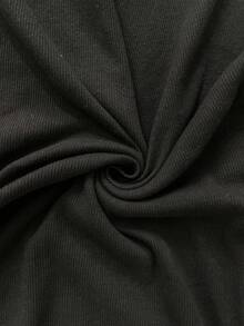 SHEIN LUNE 休閒女款純棉開衩下擺兩件式運動服套裝 - 黑色 - 查看 8
