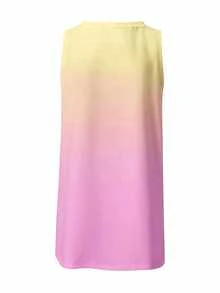 SHEIN EZwear 休闲简约黄色和粉色渐变印花女式短裙，适合夏季 - 彩色 - 查看 2