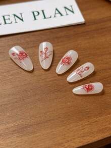 精緻蝴蝶翅膀美甲貼紙－自黏式無香裝飾，適用手部與足部，優雅設計且易於貼附，適合秋冬 DIY 美甲 - 紅色 - 查看 6