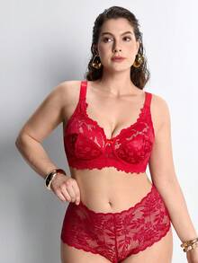 Sujetador con aros y encaje para mujer de talla grande - Rojo - Ver 10