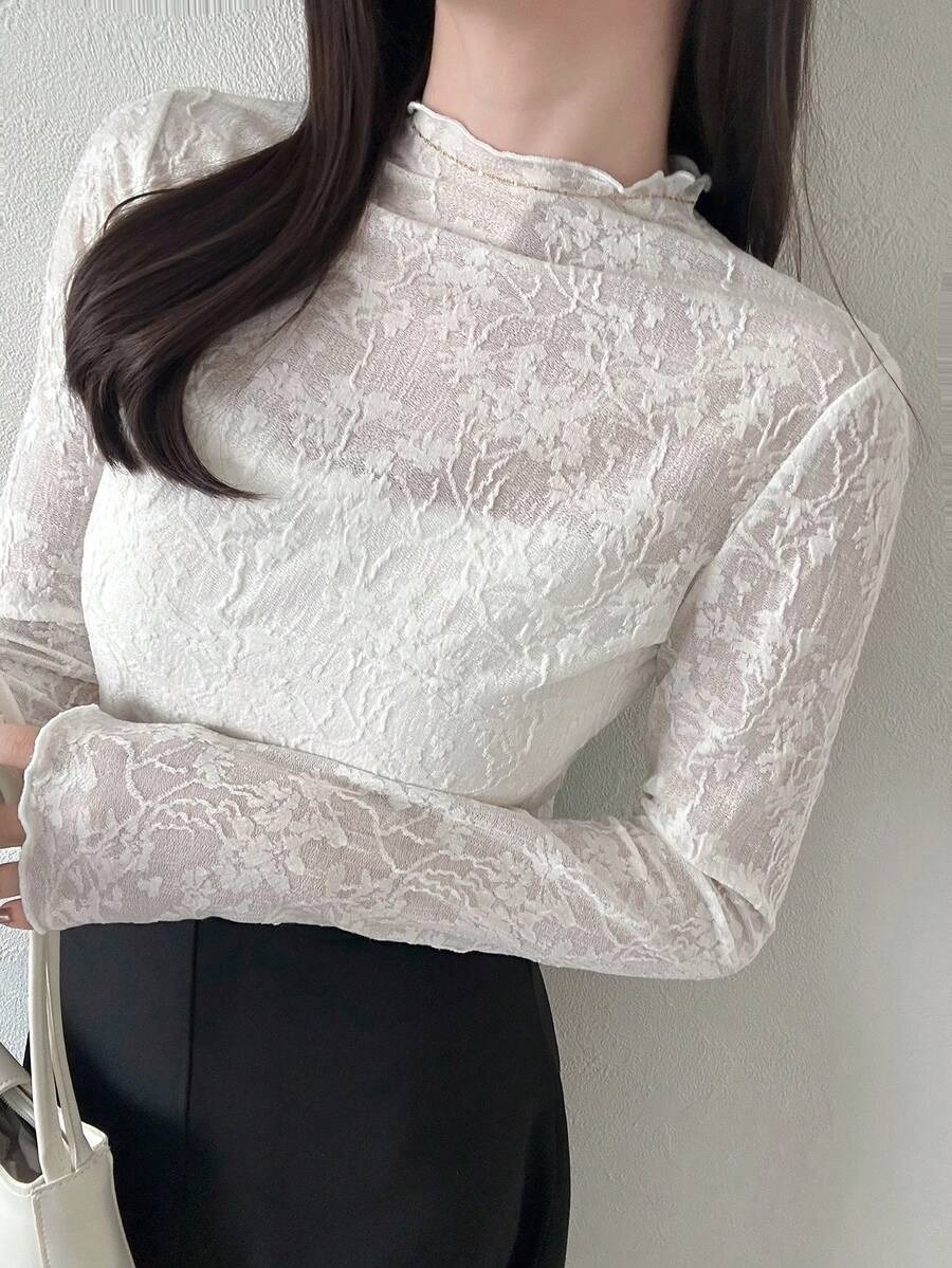 FRIFUL Women's Wavy Frill Trim Striped Loose Contrast Color Edge Short Sleeve T-Shirt, Summer Casual Top - Beige - View 1