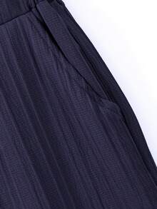 SHEIN 大童男孩夏季休閒純色上衣短褲兩件套 - 藏蓝色 - 查看 5