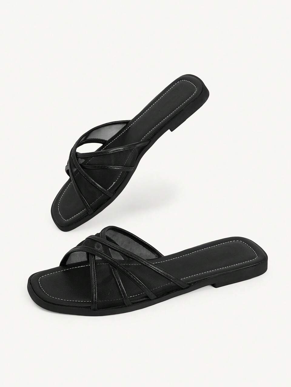 CUCCOO CHICEST Simple Cross-Strap Slippers Women's Outerwear Flat-Bottomed Soft-Soled Commuter Versatile Women's Shoes
