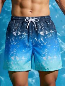 SHEIN Pantalones cortos de baño con cintura elástica y degradado para adolescentes, verano - Multicolor - Ver 3