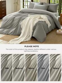 Cirelle 2/3pcs Bamboo Blend Bedding Set – 30% Viscose (Bamboo Pulp) + 70% Polyester, Ultra Soft & Breathable Cool Quilt Cover Set, Machine Washable (1 Cover + 2 Pillowcases, Insert Not Included) - Dark Grey - View 6