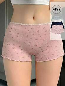 DAZY 4件組甜美碎花荷葉邊短款睡褲，夏季女款睡衣下裝 - 彩色 - 查看 3