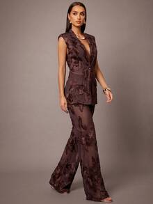 Silquee Women's Brown Embroidered Jacquard Trousers – Versatile, Stylish, And Comfortable For Commuting And Travel (Elegant Business/Workwear) - Coffee Brown - View 5
