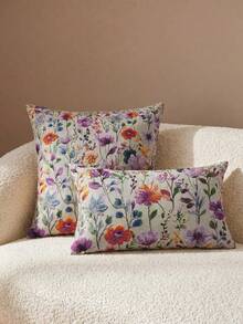 2D Flat Pillow Cover Featuring A Colorful Plant And Flower Design Short Plush Material - Multicolor - View 3