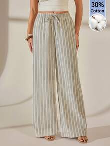 SHEIN Tall White Sequin Wide Leg Casual Boho Pants For Vacation, Tall Women Vacation Autumn - Khaki - View 3