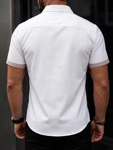 Manfinity Bizformal Men's Business Casual Light Color Patchwork Short Sleeve Shirt - White - View 2