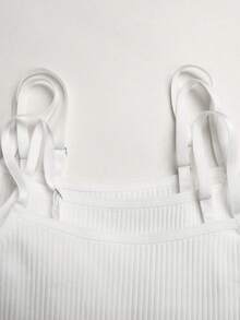 SHEIN Tween-Mädchen Tween-Mädchen Tween-Mädchen 3-teiliges weißes einfaches, grundlegendes, bequemes Camisole-Set, Mädchen Unterwäsche-Set, bequemes gestricktes Baumwoll-Camisole, ganzjährig - Weiss - Übersicht 4