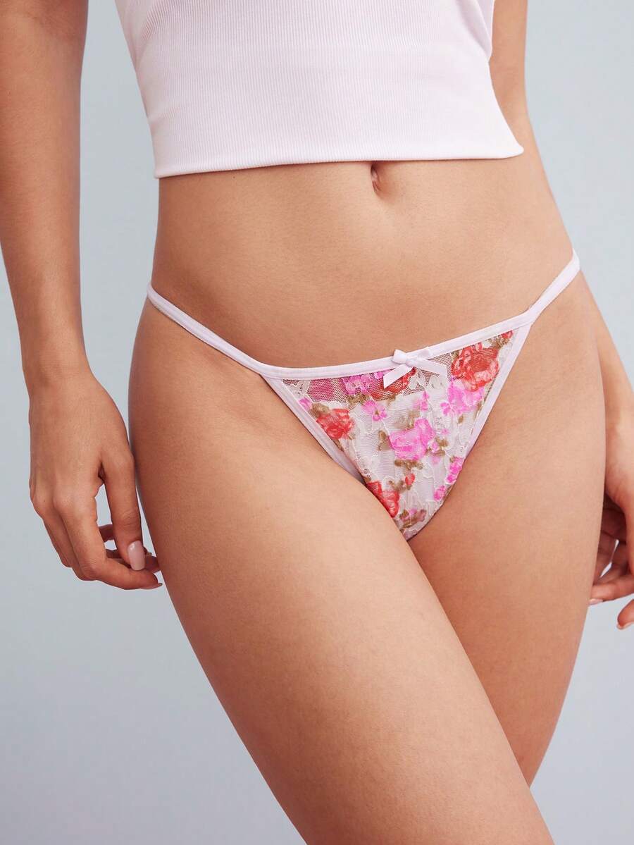 Elorette Culotte string sexy à imprimé floral en dentelle pour femme, pour tous les jours - Multicolore - Voir 1