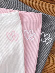 SHEIN Vintaside Kids 3件組女童內搭褲 粉色+白色+灰色愛心印花 夏季/秋季休閒度假長褲 簡約甜美風 直筒寬鬆版型 - 淺粉色 - 查看 5