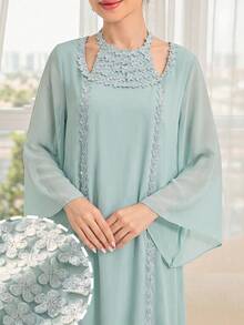 Yasmyna 春夏雪紡3D蕾絲優雅修身女款長版襯衫 - 綠色 - 查看 11