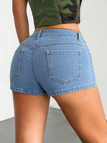 StreetHx Fashion Casual Street Vacation Style Low Waist Denim Shorts - Light Wash - View 2