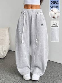 SHEIN PETITE 女款棉質秋冬街頭風返校學院風休閒保暖舒適法式灰色 - 灰色 - 查看 9