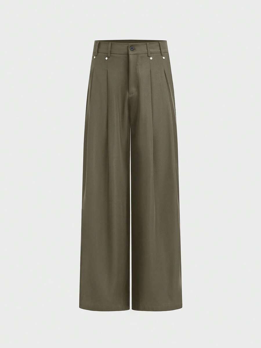 AXEPEAK Men's Casual Versatile Solid Color Straight Leg Pants - Khaki - View 1