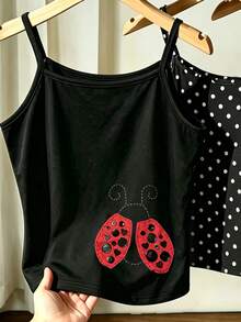 Tank Top Camisole Motif Kumbang Lucu Terbaru untuk Anak Perempuan, Warna Hitam, Pakaian Dalam Kasual Serbaguna, Cocok untuk Olahraga Luar Ruangan, Nyaman, Klasik Sepanjang Musim untuk Musim Semi, Musim Panas, Musim Gugur, dan Musim Dingin. - MultiWarna - View 5