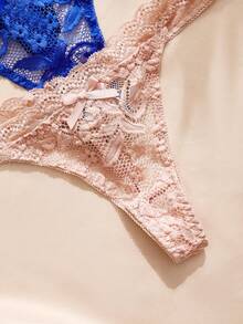 Charlaine Sexy Lace Trim Women's Thong Panties (3pcs/Pack) - Multicolor - View 3
