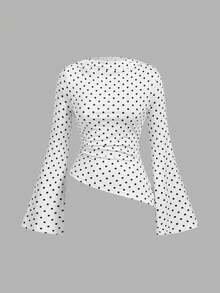 SHEIN MOD 3件組女款喇叭袖百褶不對稱下擺T恤 - 彩色 - 查看 2