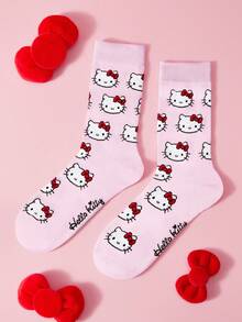 HELLO KITTY AND FRIENDS | SHEIN Breathable Sweat-Absorbing Women's Medium Tube Socks 1 Pair - Pink - View 2