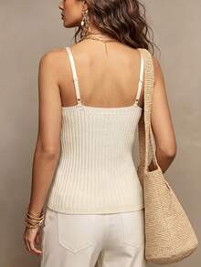 SHEIN Franclia Women's Summer Chiffon Racerback Knitted Stretch Sports Bra In Cream White, Elegant French Beaded Vacation Wedding Brunch Dinner Party Vest - White - View 2