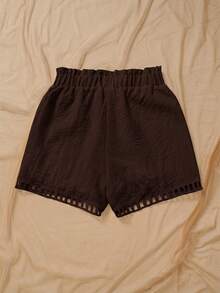 Selamara Pantalones cortos de mujer con cordón, lazo, bolsillo, plisados y unicolor - Café integral - Ver 6