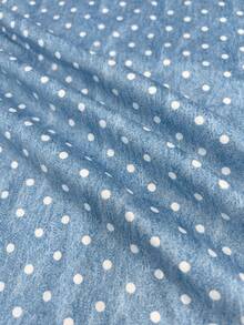 Resyla White Polka Dot Faux Denim Short-Sleeve T-Shirt For Women, New Summer Round-Neck Regular Shoulder Cr - Blue - View 4