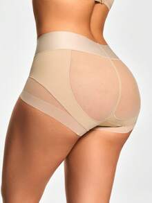 SHAPORA Shorts moldeadores de Body para mujer con malla de contraste de unicolor - Albaricoque - Ver 2