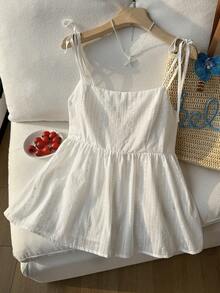 Comfortcana Plus Size White Casual Doll Collar Embroidered Camisole And Tank Top, Summer - White - View 1