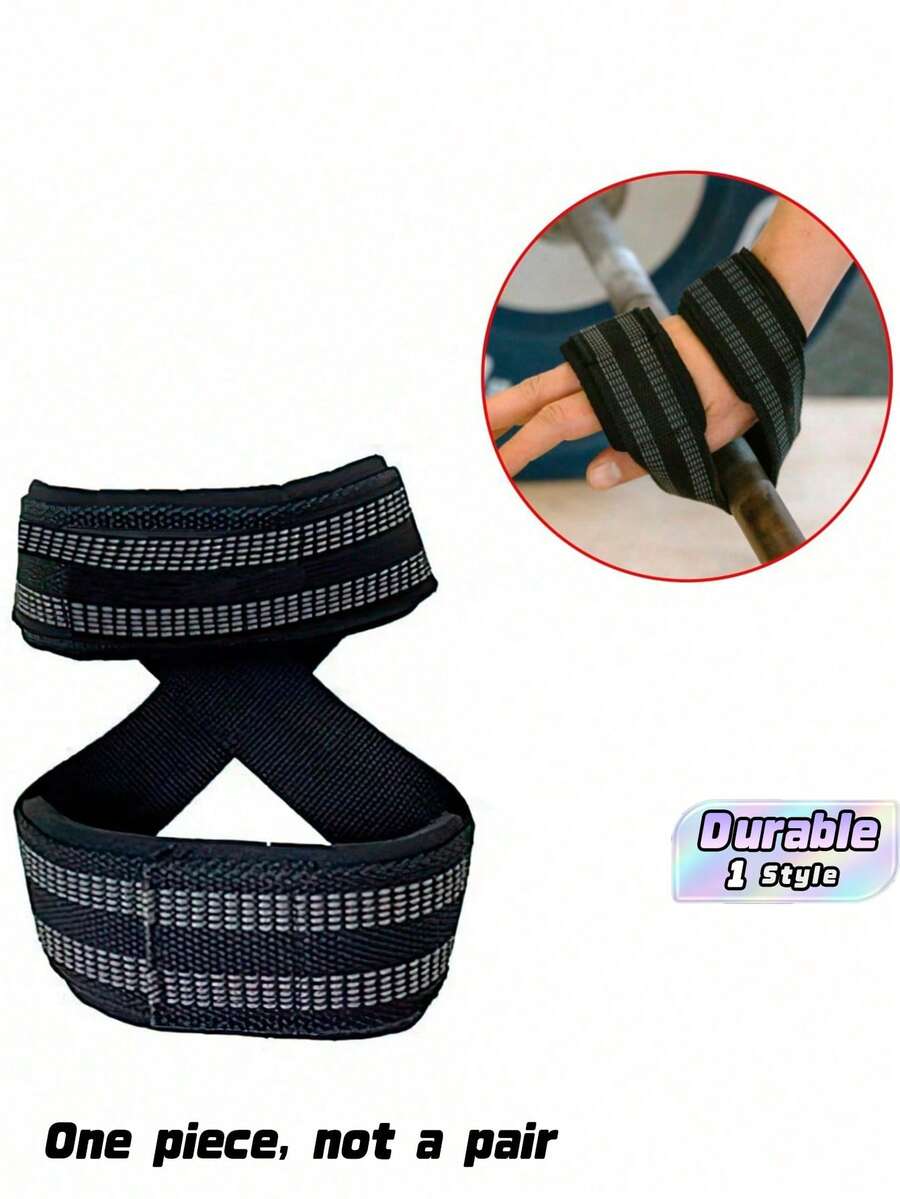1pc Unisex Figure 8 Lifting Wrist Straps, Durable Weightlifting Support For Deadlift & Powerlifting, Ideal Cross Training Gym Accessories - Black - View 1
