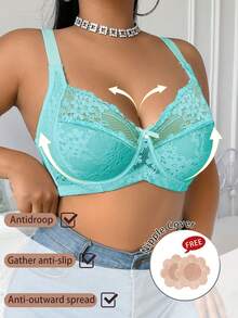 Divavoom Sujetador con encaje y parches, con aros y decoración de moño, lencería de elevación, talla grande, 1 pieza - Azul - Ver 4
