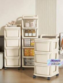 1件奶油色塑料抽屜收納櫃附輪子，適合存放零食、玩具、化妝品及各種其他物品，居家收納好幫手 - 彩色 - 查看 1