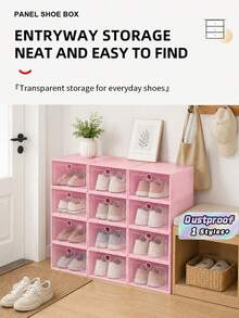 Transparent PP Plastic Shoe Storage Boxes, Flip Drawer Design Dustproof Moisture Proof Shoe Organizer Containers, Small Stackable Shoe Case In Pink For Closet & Entryway Storage - View 1