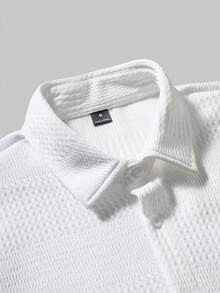 Manfinity Joysei Men's Fashion Single-Breasted Short Sleeve Shirt And Drawstring Waist Pocket Shorts Set - White - View 3