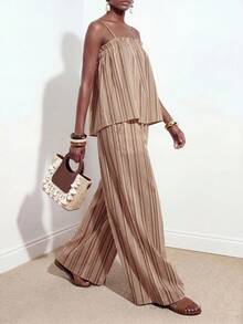 Zivah New Summer Casual Vacation Commuting Loose-Fitting Beige Tank Top + Wide-Leg Pant Two Pieces Set, Suitable For Everyday Wear, Music Festivals, Boho - Multicolor - View 7