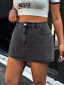 SHEIN ICON Pantalones cortos vaqueros lavados de talla grande para el verano - Gris - Ver 3
