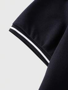 ROMWE MEN Street Life 男士哥德宮廷風直筒開襟刺繡 Polo 衫 - 黑色 - 查看 4