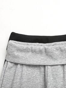 SHEIN Tween女孩雙腰帶羅紋長褲 灰色黑色 2件套，買1送1，2套 - 彩色 - 查看 5
