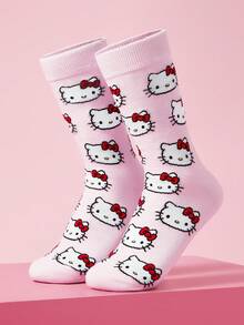 HELLO KITTY AND FRIENDS | SHEIN Breathable Sweat-Absorbing Women's Medium Tube Socks 1 Pair - Pink - View 5