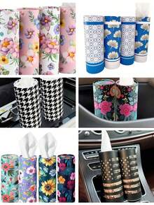 Spring Floral Round Car Tissue Box, Cylindrical Tissue Canister Fits Vehicle Cup Holder, Portable Travel Facial Tissue Storage Container For Car Office Bathroom Kitchen Wedding Birthday Holiday Party Home Decor - Multicolor - View 6