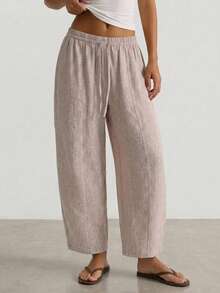 Livesso Women's Comfortable Casual Loose Wide Leg Drawstring Waist Lounge Pants Fall - Beige - View 4