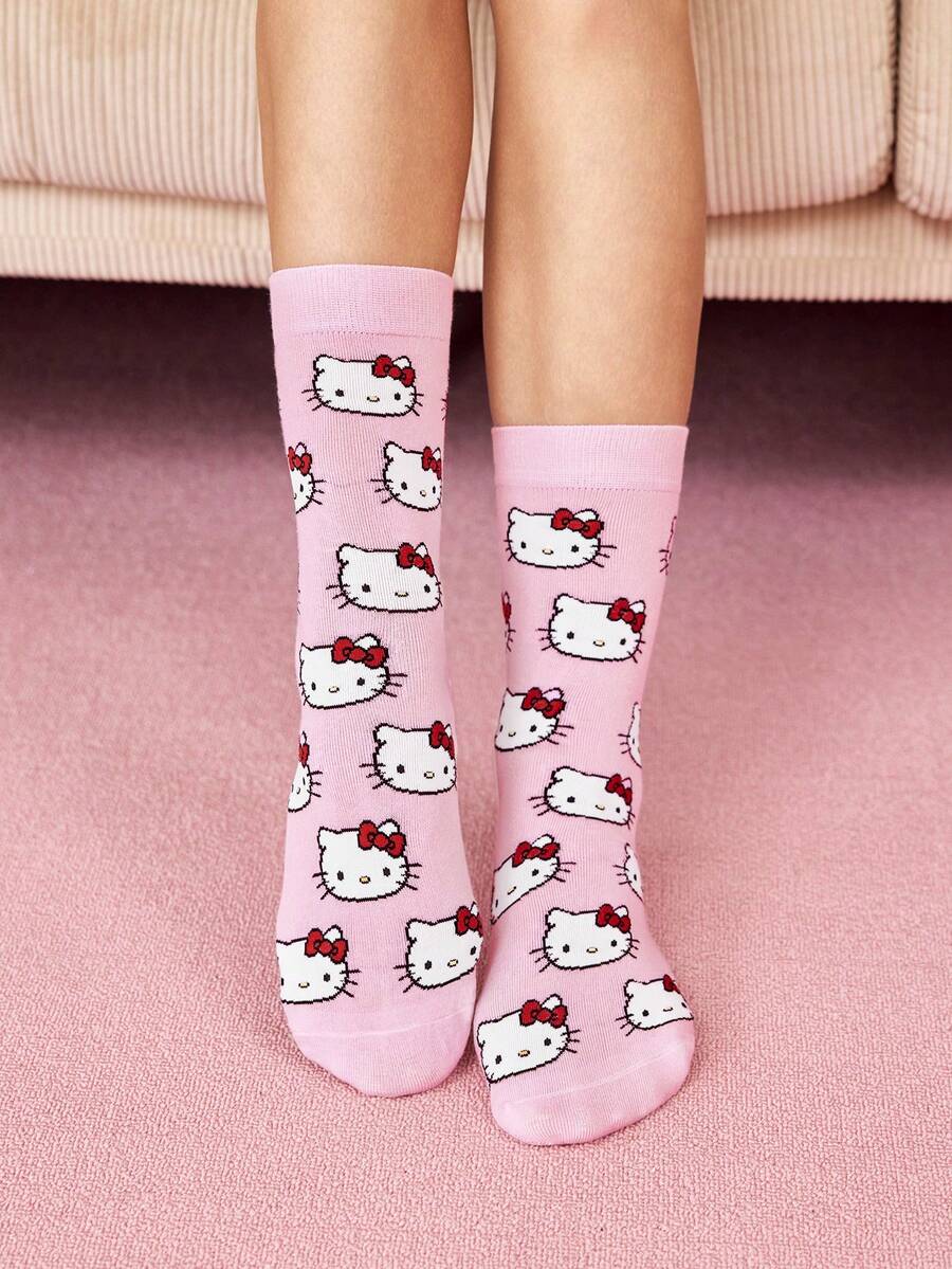 HELLO KITTY AND FRIENDS | SHEIN Breathable Sweat-Absorbing Women's Medium Tube Socks 1 Pair - Pink - View 1