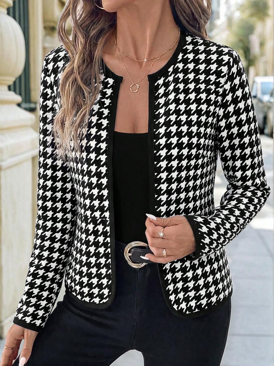 Editum Women's Autumn/Winter Versatile Colorblock Long Sleeve Knit Cardigan - Black - View 1